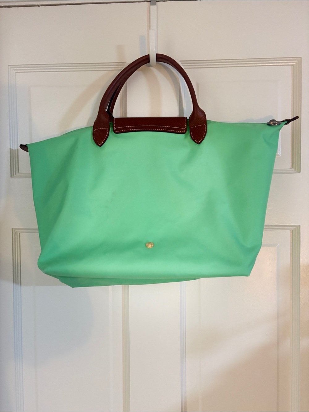 Longchamp Le Pliage Medium Short Handle Tote Soft Green Nylon Foldable - Picture 2 of 8